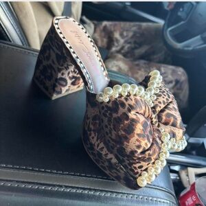 Betsey Johnson Leopard Print Mules with Pearl Details